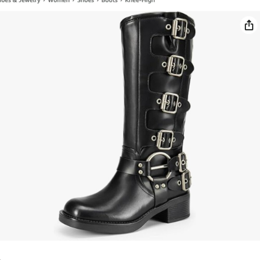 DREAM PAIRS Women's Knee High Riding Boots Slip On Motorcycle Boots Square Toe
